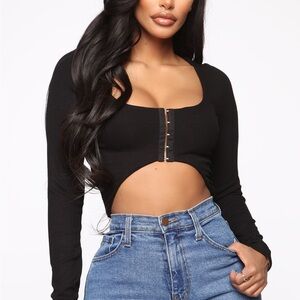 Fashion Nova Black Long Sleeve Crop Top